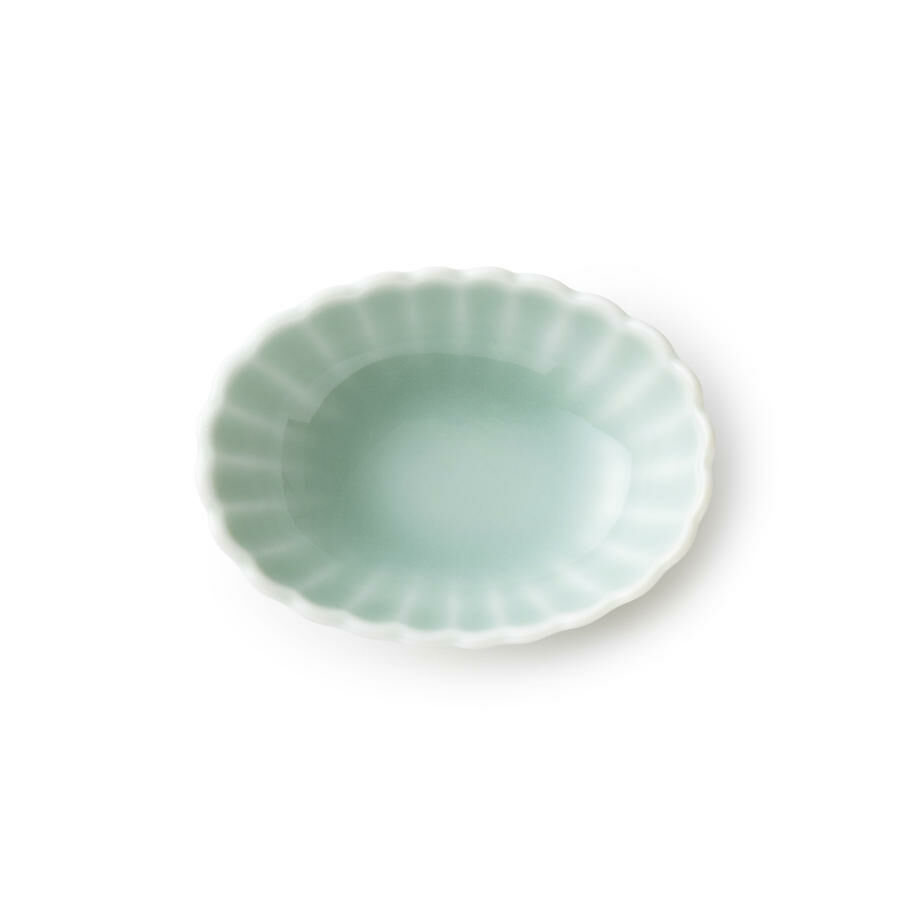 虎仙窯 鍋島青瓷菊楕圓 豆鉢