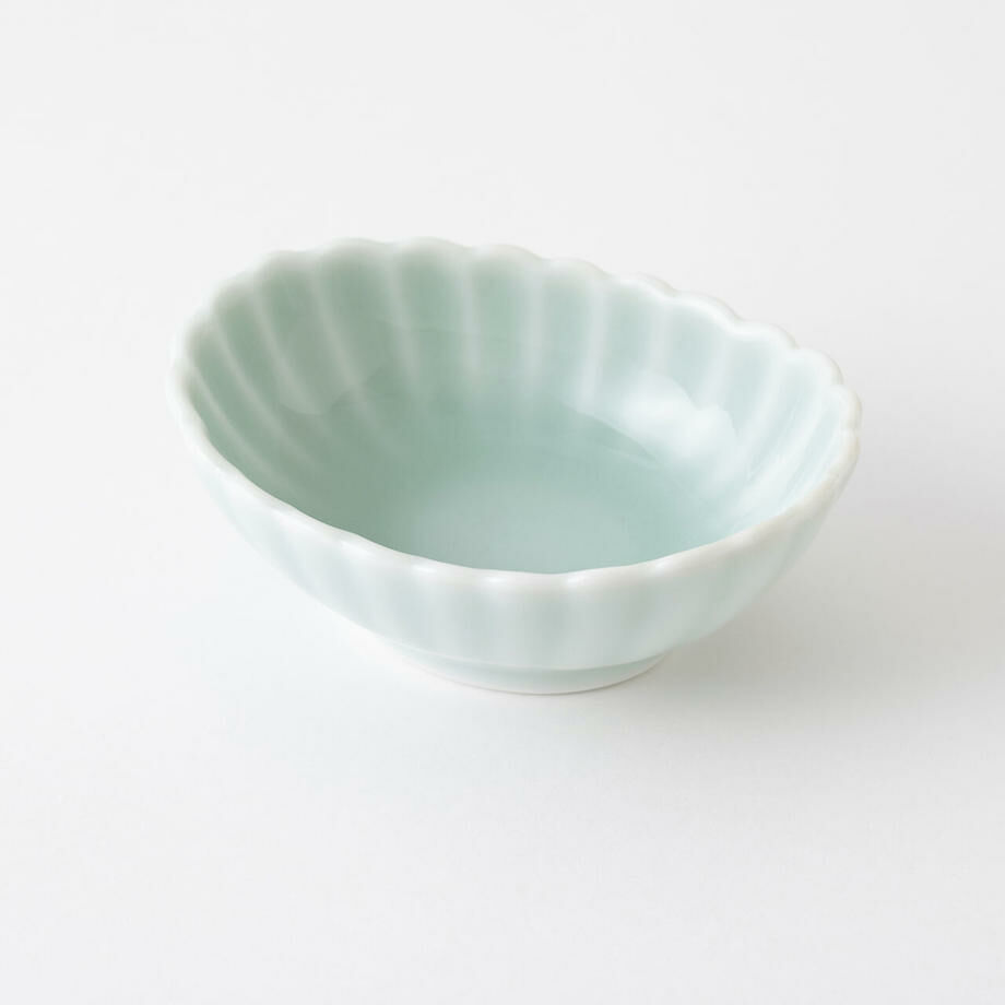 虎仙窯 鍋島青瓷菊楕圓 豆鉢