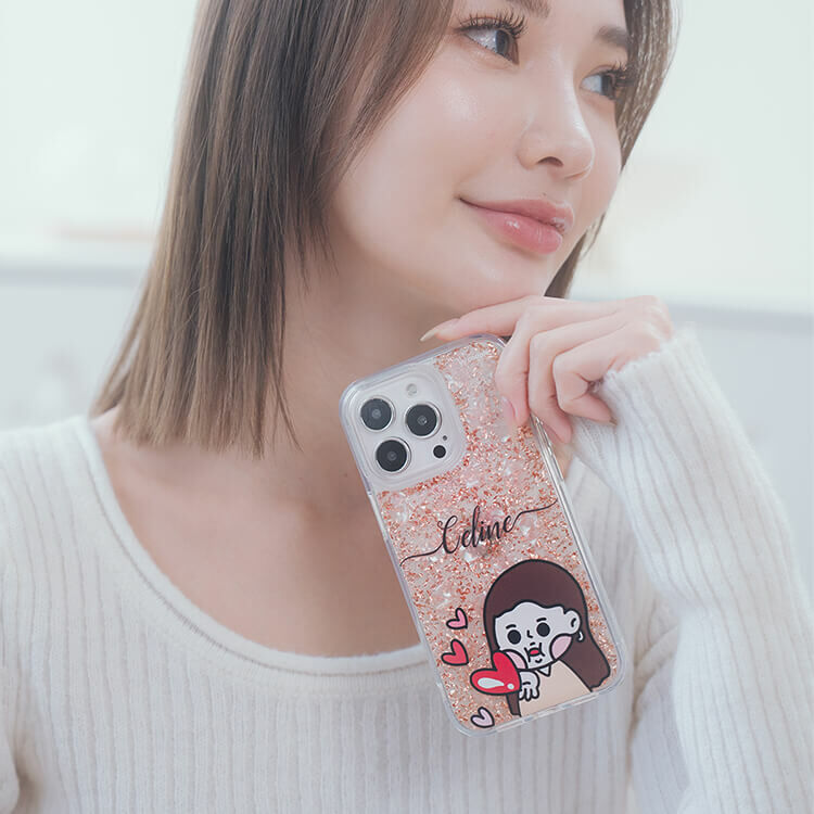 【插畫聯名】挖系小y 戀愛少女 玫瑰金貝拉殼 - (訂製名字) iPhone客製化手機殼