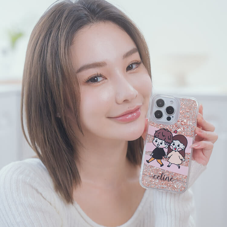 【插畫聯名】挖系小y 黑皮情侶 玫瑰金貝拉殼 - (訂製名字) iPhone客製化手機殼