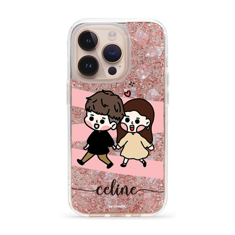【插畫聯名】挖系小y 黑皮情侶 玫瑰金貝拉殼 - (訂製名字) iPhone客製化手機殼