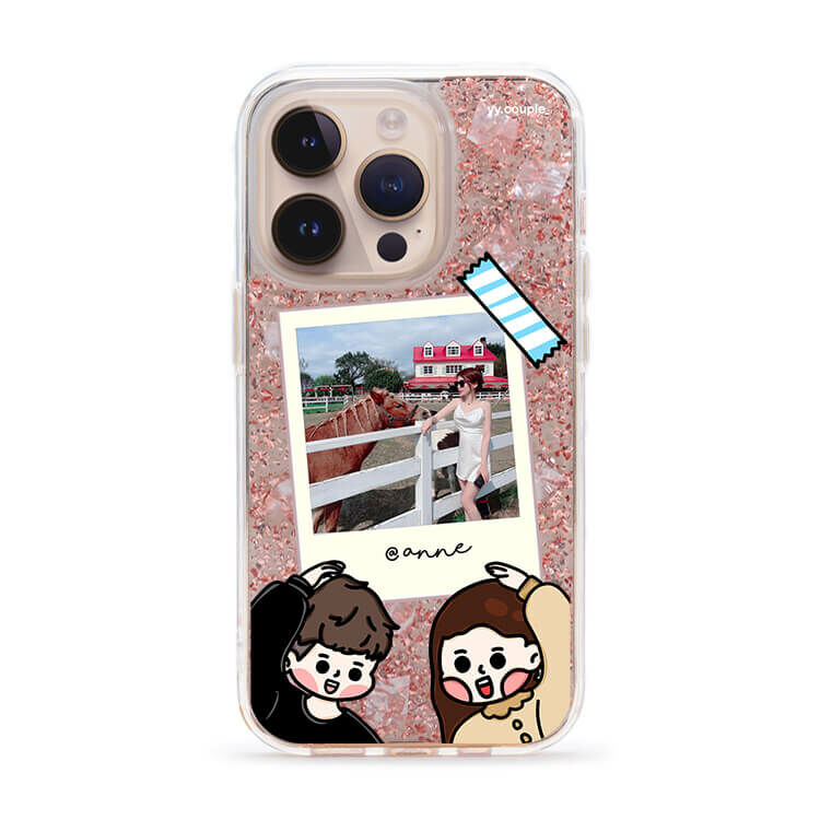 【插畫聯名】挖系小y 幸福情人 玫瑰金貝拉殼 - (訂製名字) iPhone客製化手機殼