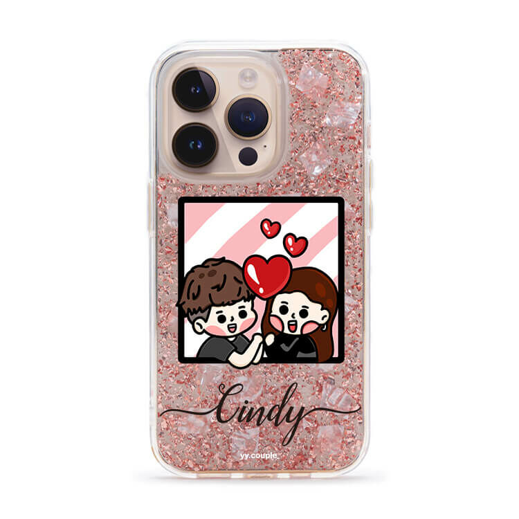 【插畫聯名】挖系小y 戀愛腦情侶 玫瑰金貝拉殼 - (訂製名字) iPhone客製化手機殼