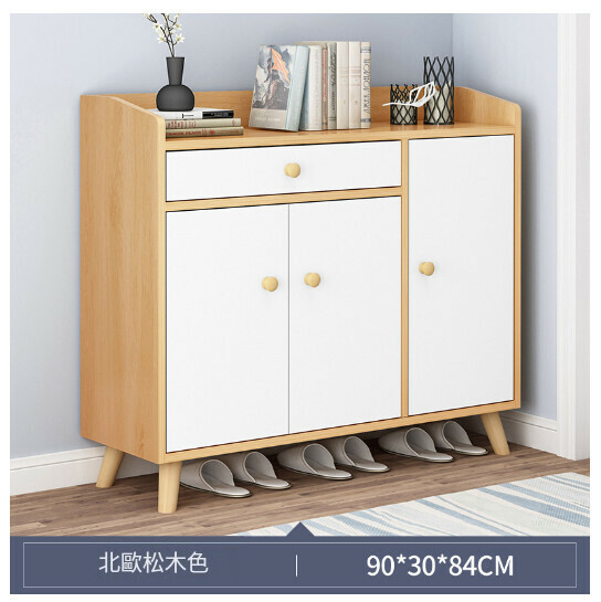 New entry entrance cabinet shoe storage cabinet [ordinary Nordic maple + white 90CM]
