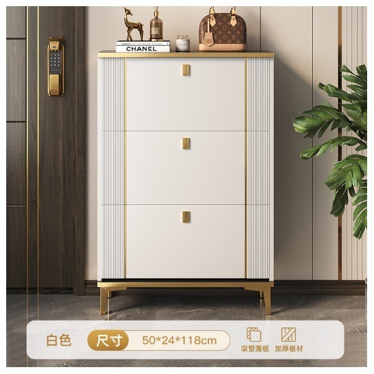 New tipping bucket entry entrance cabinet shoe cabinet [light luxury three doors] 50*24*118 white]