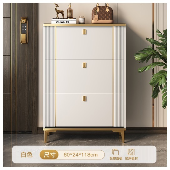 New tipping bucket entry entrance cabinet shoe cabinet [light luxury three doors] 60*24*118 white]