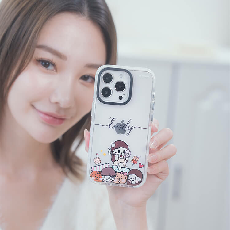 【插畫聯名】挖系小y 開心少女 - (訂製名字) 防摔撞白殼  iPhone客製化手機殼