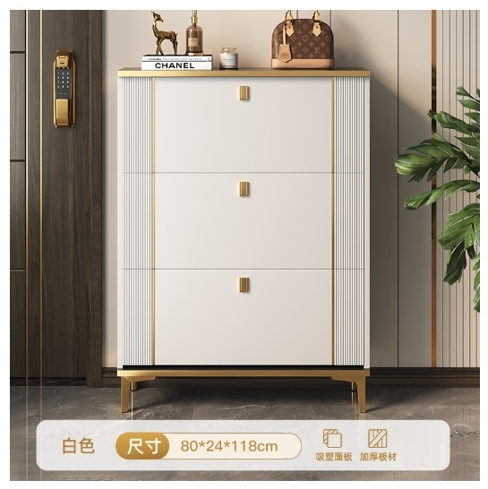 New tipping bucket entry entrance cabinet shoe cabinet [light luxury three doors] 80*24*118 white]