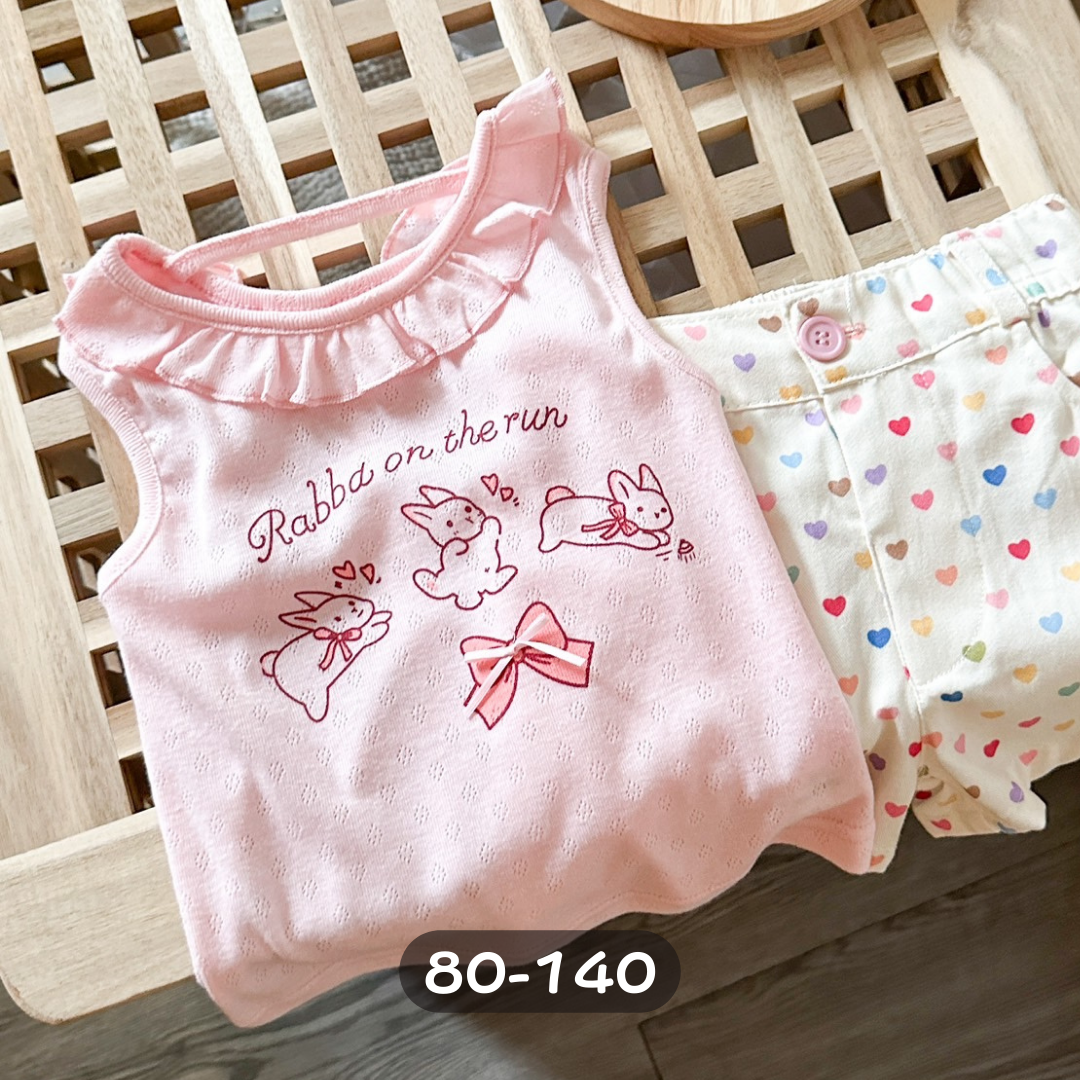 【限量】粉色花邊兔背心