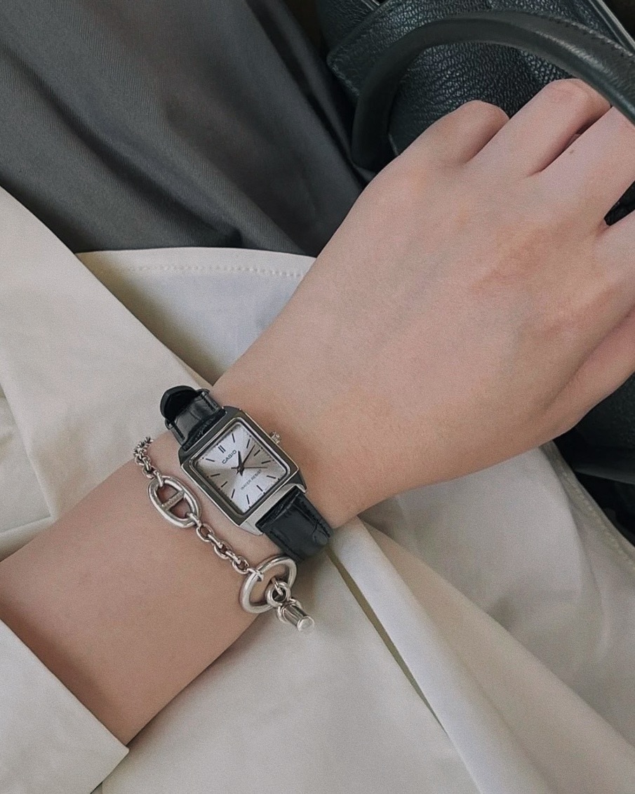 <女孩專屬⌚>Casio Dress 卡西歐 小方表 石英機芯 皮革 女錶 手錶 經典黑
