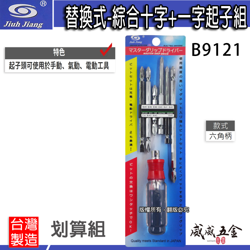 台灣製 巨匠｜替換式螺絲起子組｜十字起子 一字起子 水晶柄 單溝起子 PH1 - PH2 起子組｜B9121