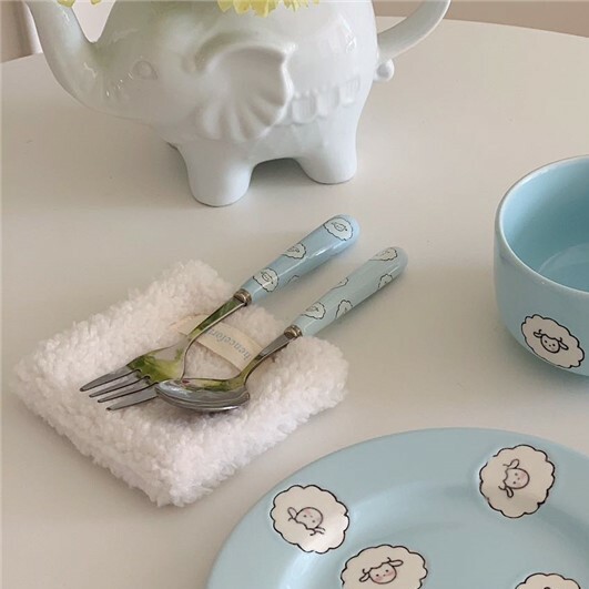 《4238》藍底小綿羊304不鏽鋼叉匙