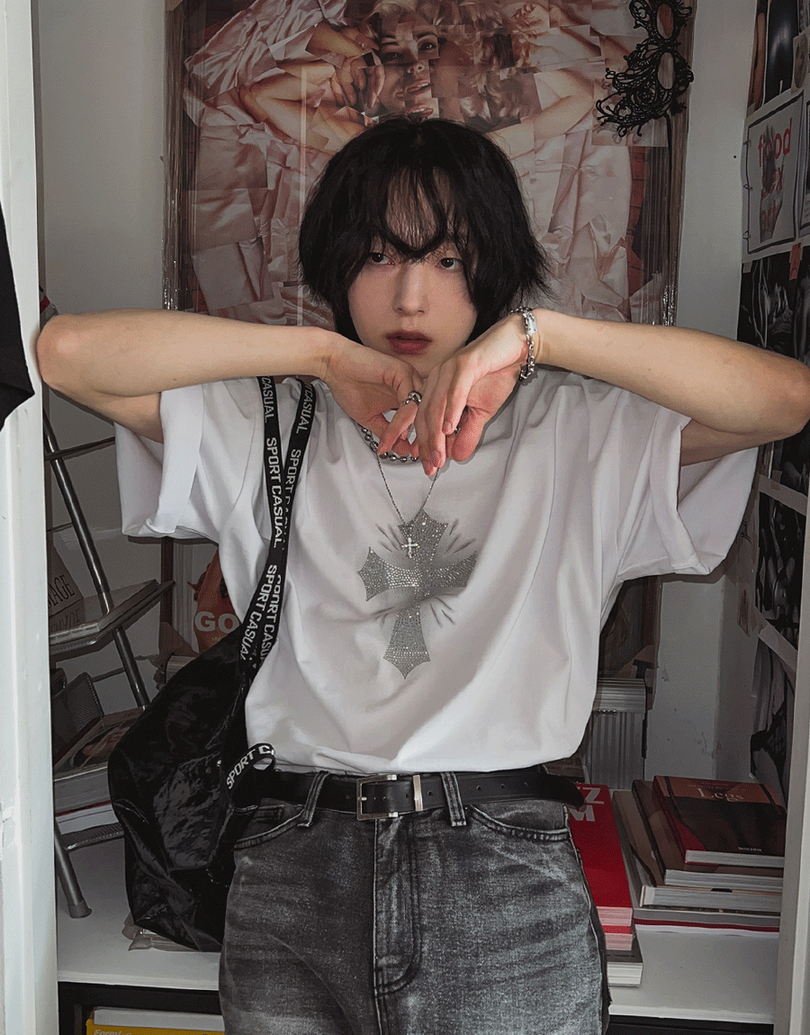 十字架水鑽顏料短袖T恤