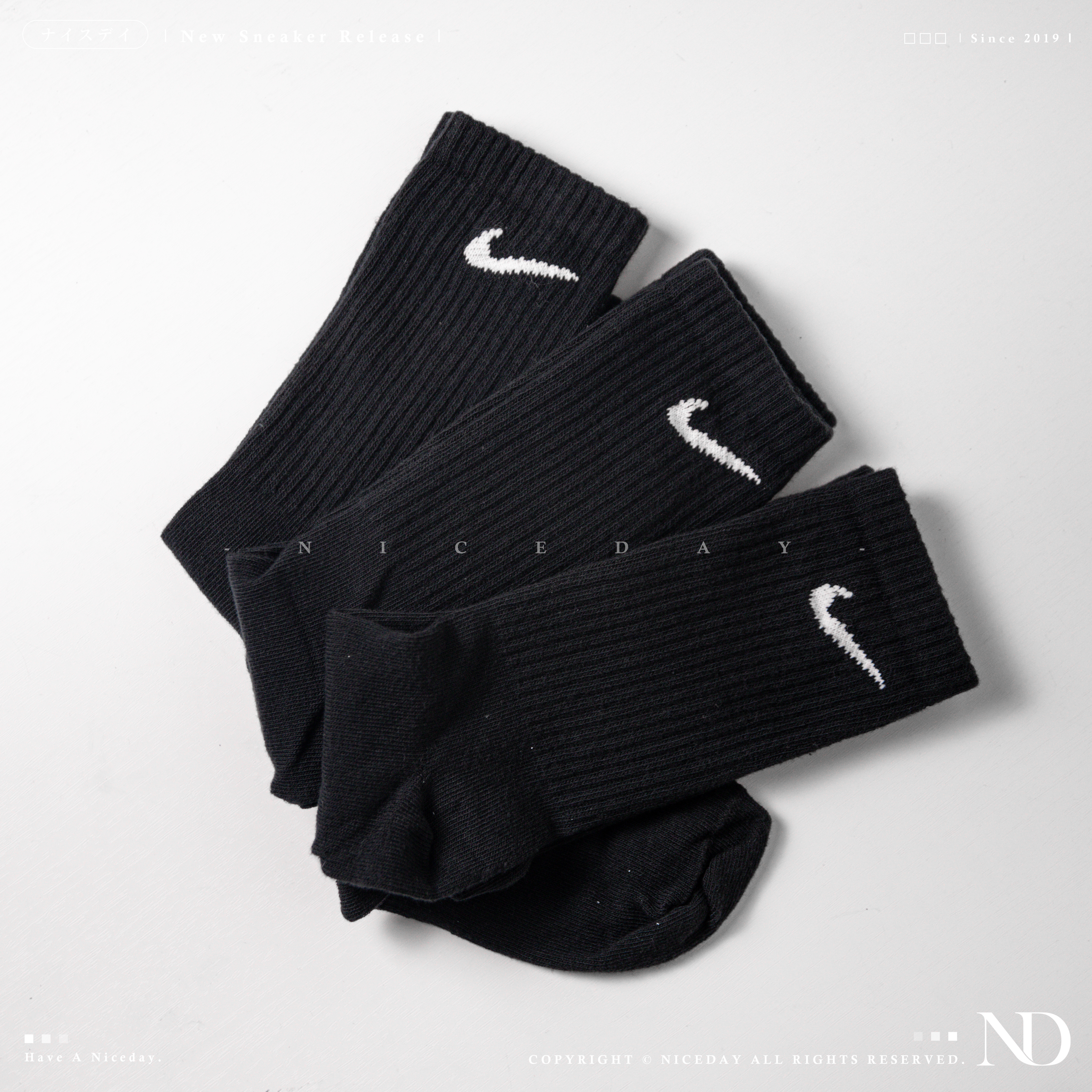 NICEDAY 現貨 Nike 黑色 長襪 襪子 黑  一組三雙
