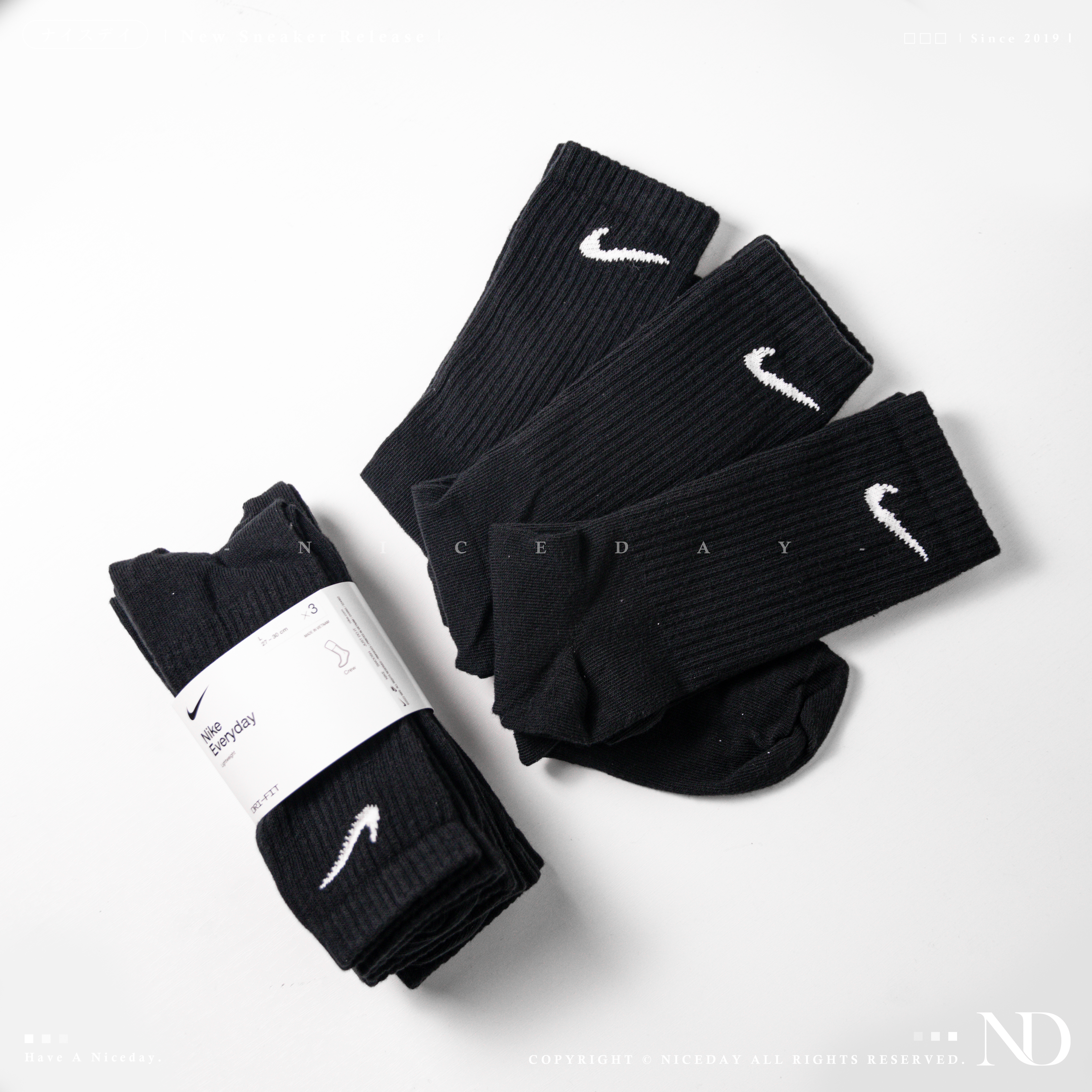 NICEDAY 現貨 Nike 黑色 長襪 襪子 黑  一組三雙