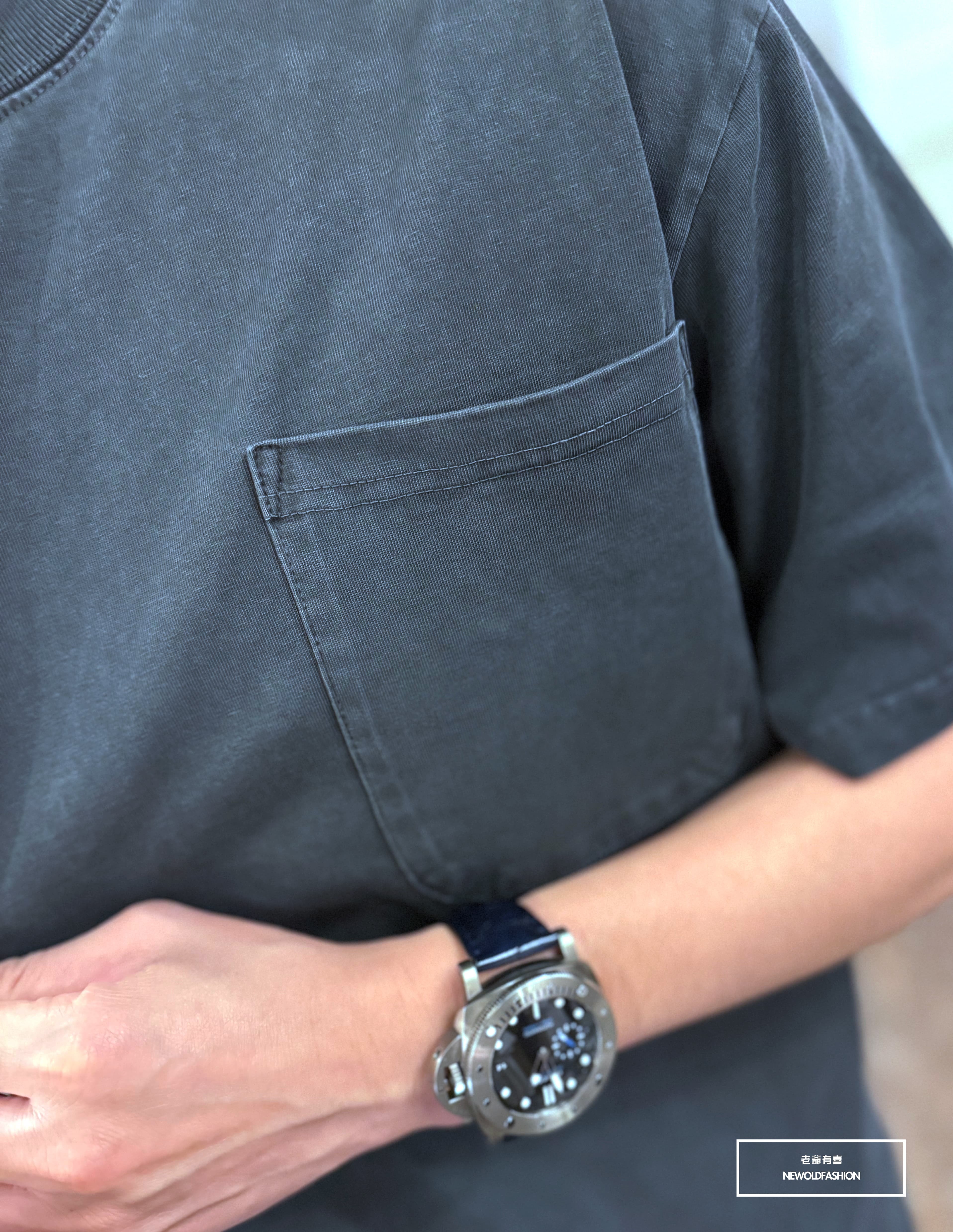 『新品上市』重磅仿舊口袋短T(NOF2405S003)-深灰