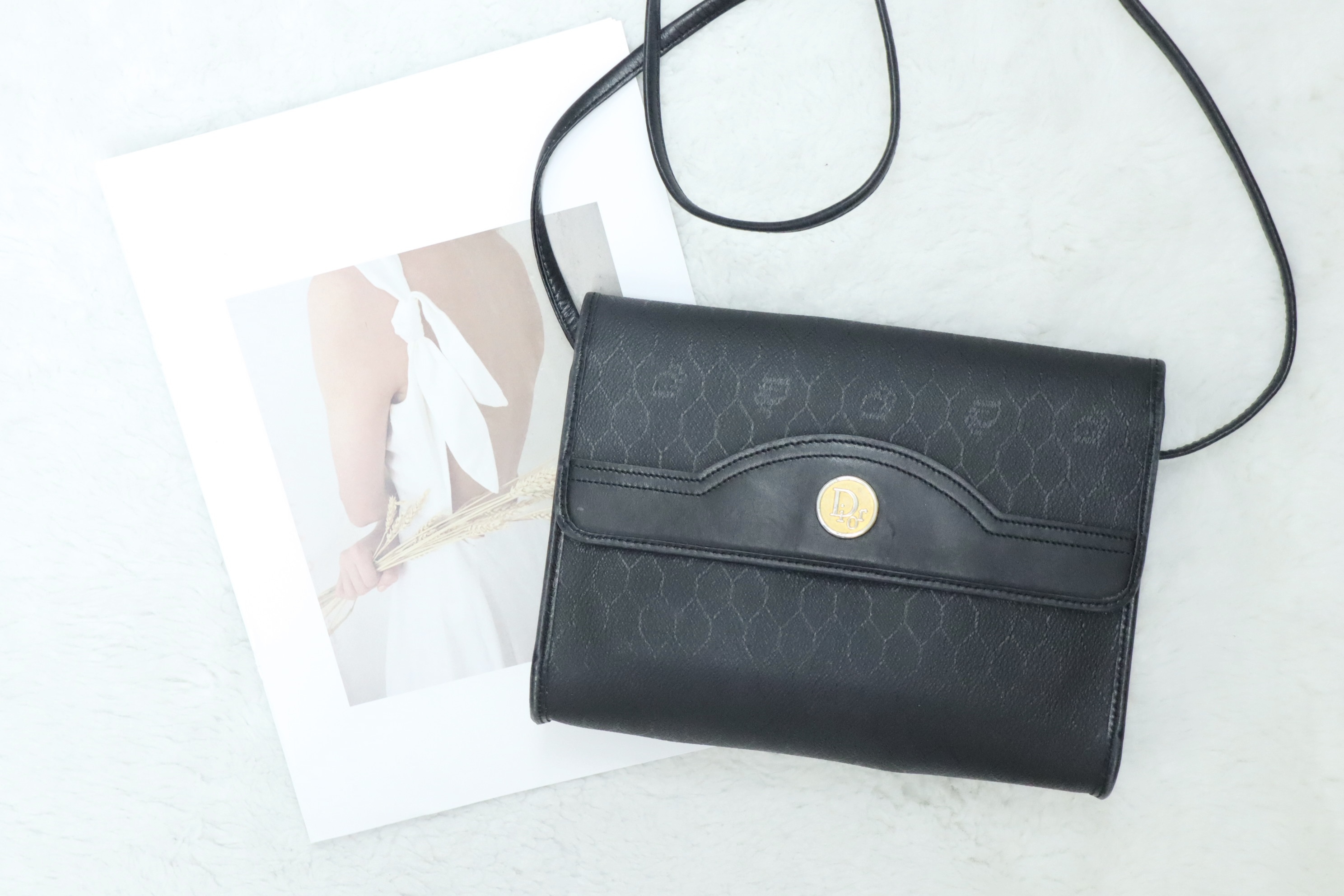 Dior黑色暗花翻蓋斜孭袋仔🖤