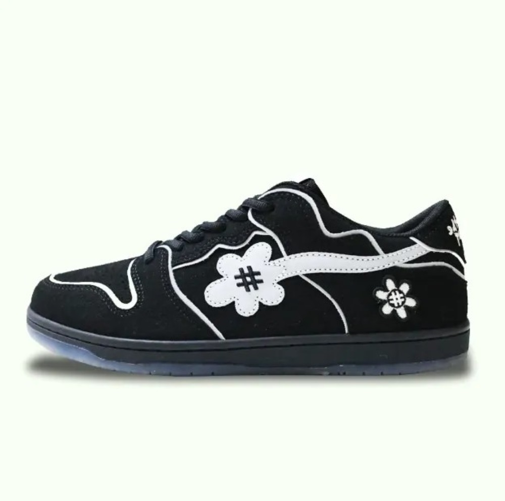 Water the plant 刺繡小花鞋 全黑 反光