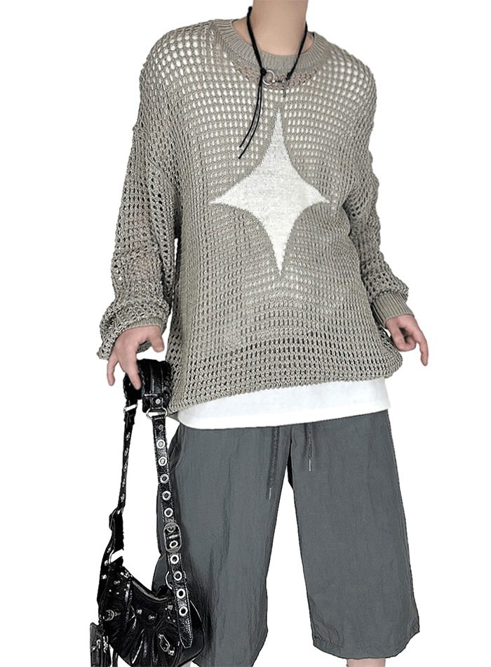 (韓國獨家特價)Markia網眼圓領針織衫上衣