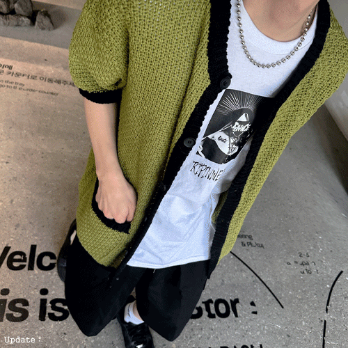 粗花呢針織短袖開衫