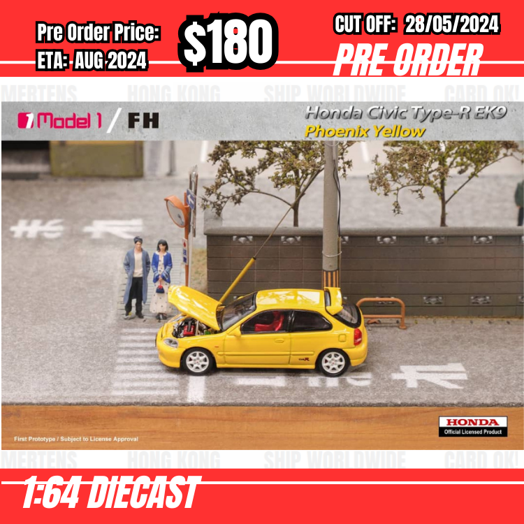 PO-$180 * FH * 1:64 Honda Civic Type R EK9 Yellow [OD26/05]