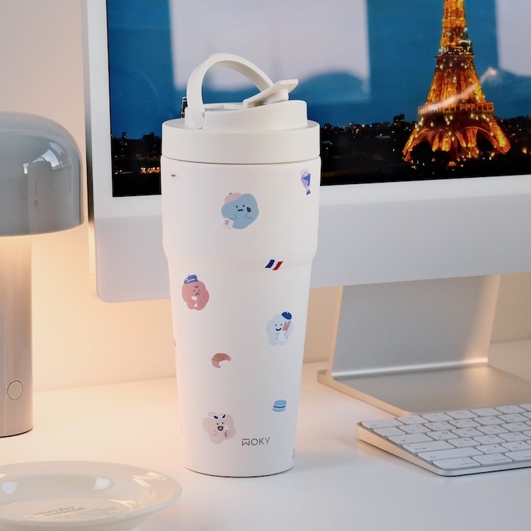 WOKY 聯名 二代 橡白 渾圓杯 附彈跳吸管 小巴黎 770ml 保溫杯 飲料杯