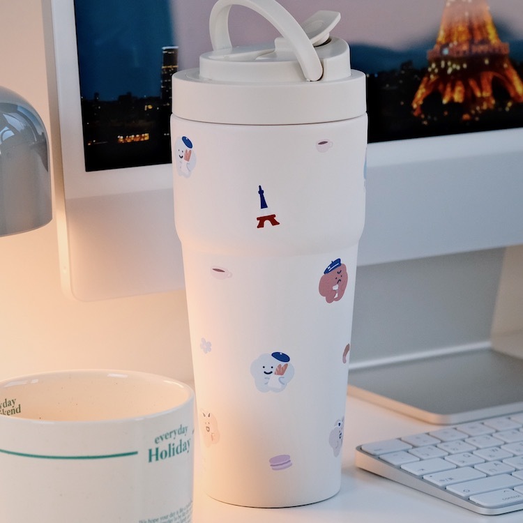 WOKY 聯名 二代 橡白 渾圓杯 附彈跳吸管 小巴黎 770ml 保溫杯 飲料杯