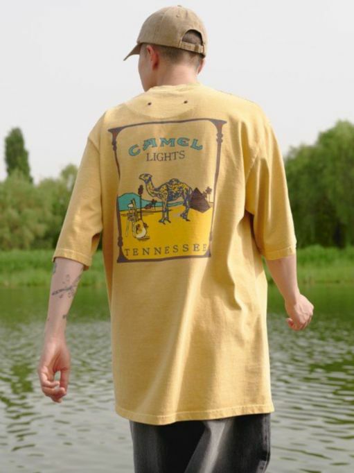 洗水駱駝圖案英文字短袖Tee HIGH FIVE-064T