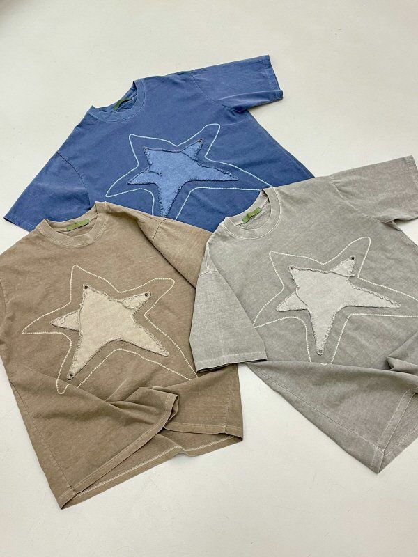 星星圖案英文字短袖Tee HIGH FIVE-070T