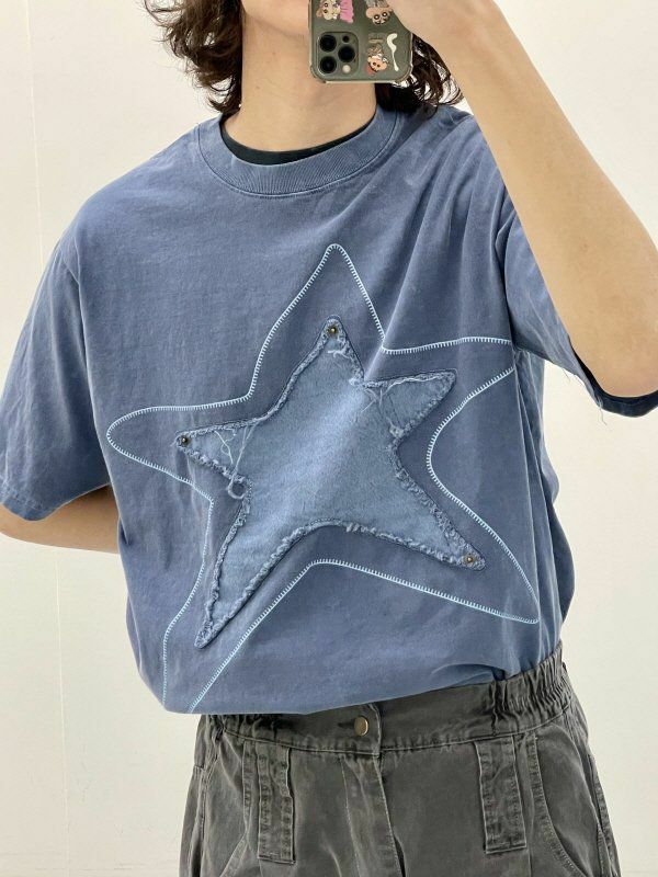 星星圖案英文字短袖Tee HIGH FIVE-070T