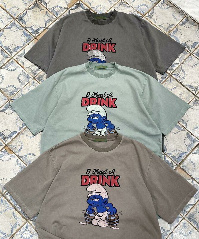 藍精靈圖案英文字短袖Tee HIGH FIVE-072T