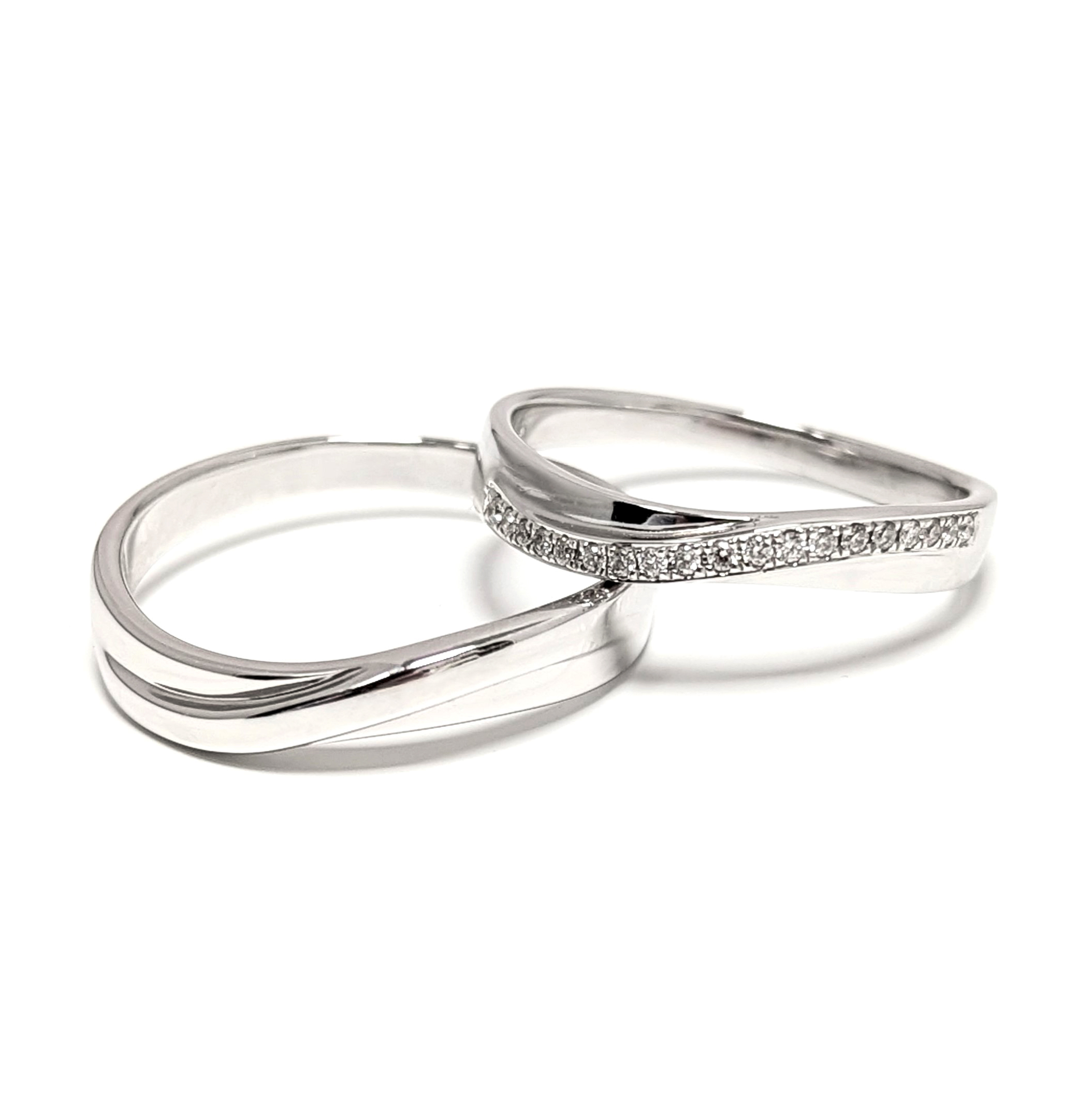 18K白金天然鑽石結婚戒指