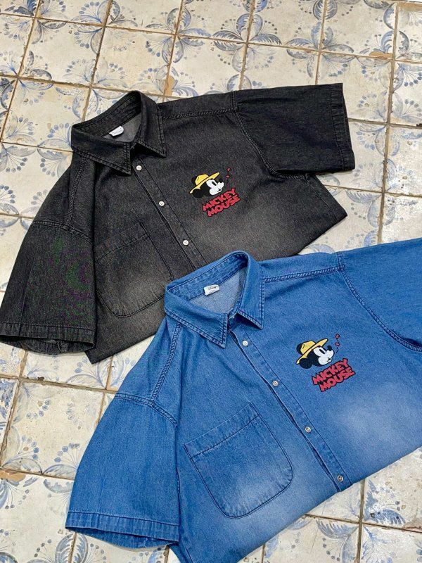 米奇圖案短袖牛仔恤衫 HIGH FIVE-082S