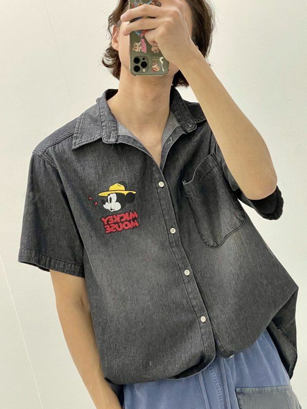 米奇圖案短袖牛仔恤衫 HIGH FIVE-082S