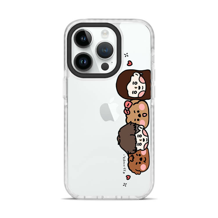 【插畫聯名】挖系小y 相親相愛 - (訂製名字) 防摔撞白殼  iPhone客製化手機殼