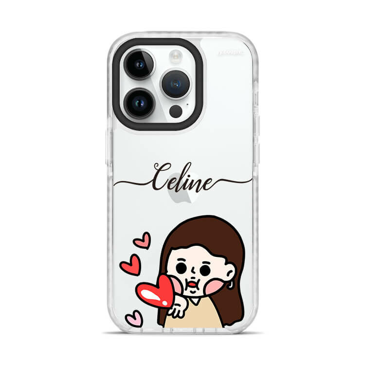 【插畫聯名】挖系小y 戀愛少女 - (訂製名字) 防摔撞白殼  iPhone客製化手機殼