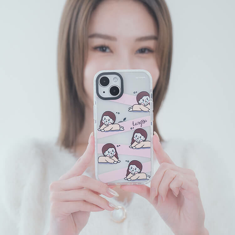 【插畫聯名】挖系小y 不許哭哭 - (訂製名字) 防摔撞白殼  iPhone客製化手機殼