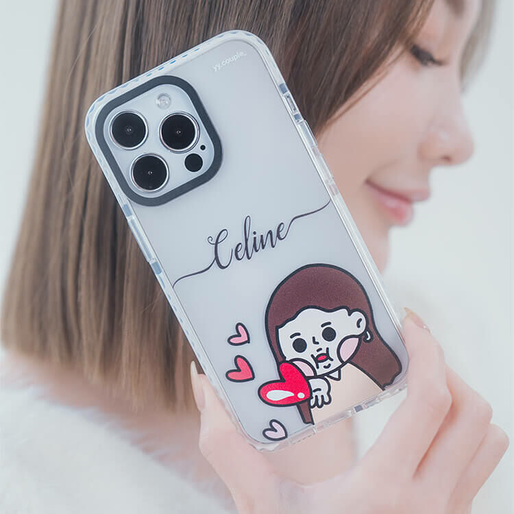 【插畫聯名】挖系小y 戀愛少女 - (訂製名字) 防摔撞白殼  iPhone客製化手機殼