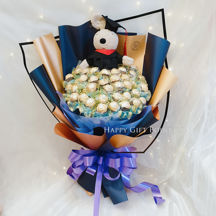 45cm畢業法國兔砂糖兔金莎花束45-chocolate-stick-shared-bouquet-le sucre graudation bunny-30CM