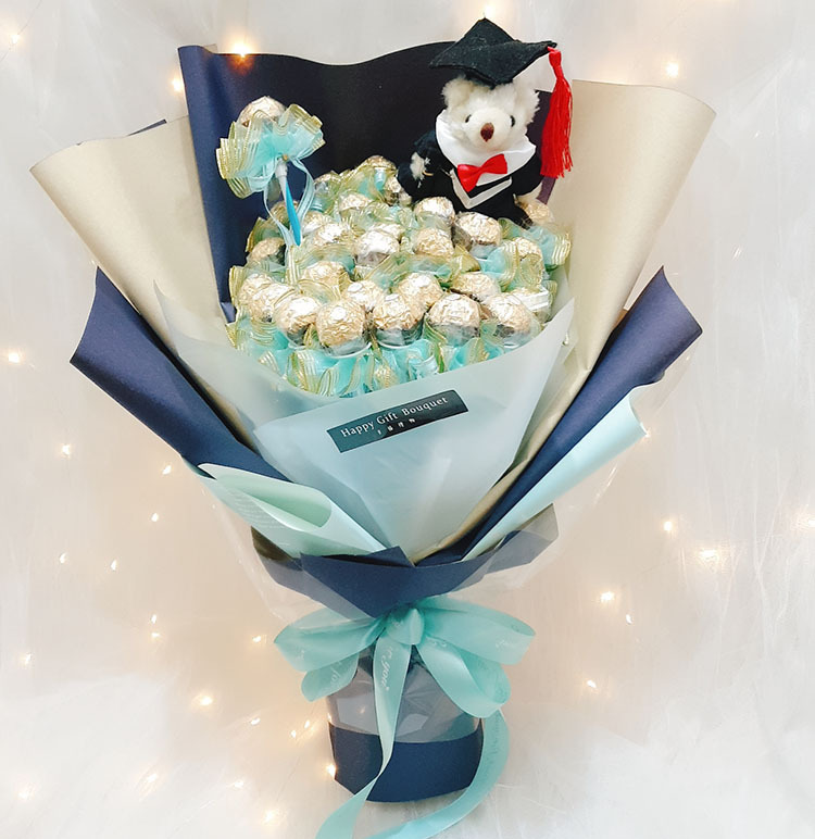 畢業熊30支金莎分享花束,Graduation Bear 30-stalks-e Ferreo Rocher Shared Bouquet