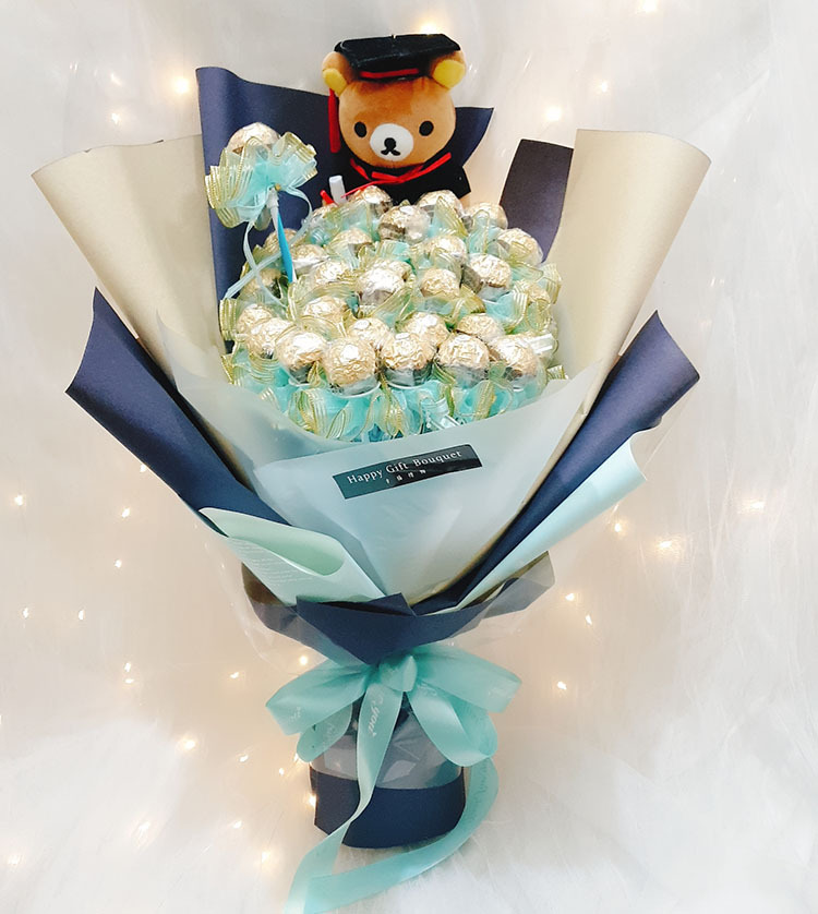 拉拉畢業熊30支金莎分享花束,Graduation Bear 30-stalks-e Ferreo Rocher Shared Bouquet