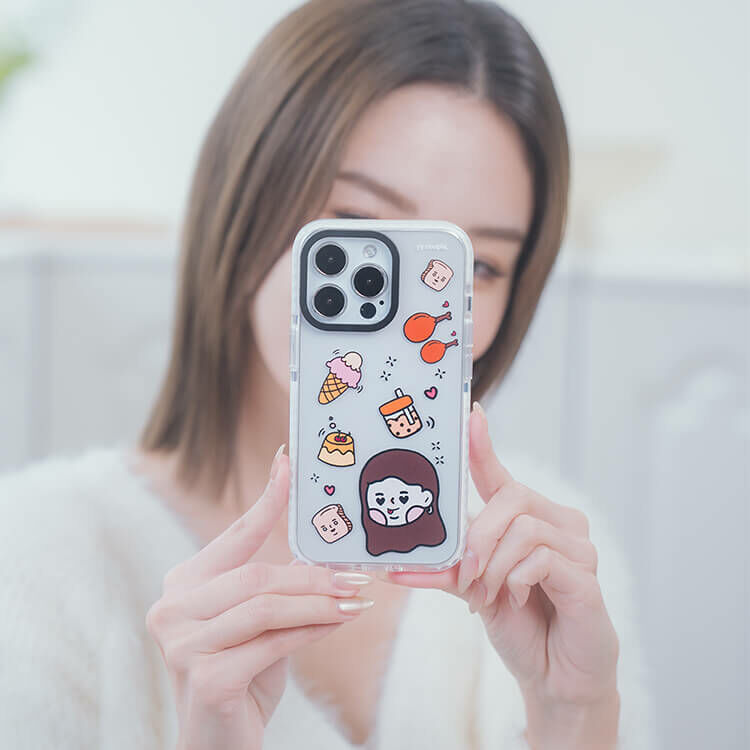 【插畫聯名】挖系小y 貪吃小y - (訂製名字) 防摔撞白殼  iPhone客製化手機殼