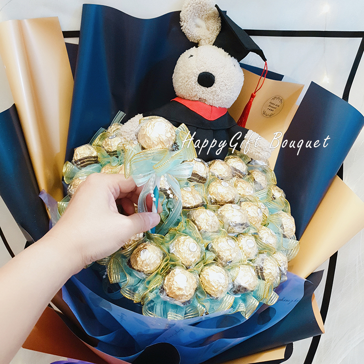 畢業兔金莎棉花糖花束,畢業分享花束,Graduation Rabbit Jinsha marshmallow bouquet, graduation sharing bouquet