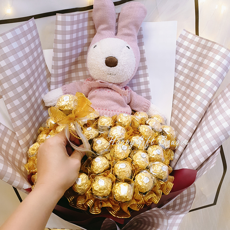 畢業兔金莎棉花糖花束,畢業分享花束,Graduation Rabbit Jinsha marshmallow bouquet, graduation sharing bouquet