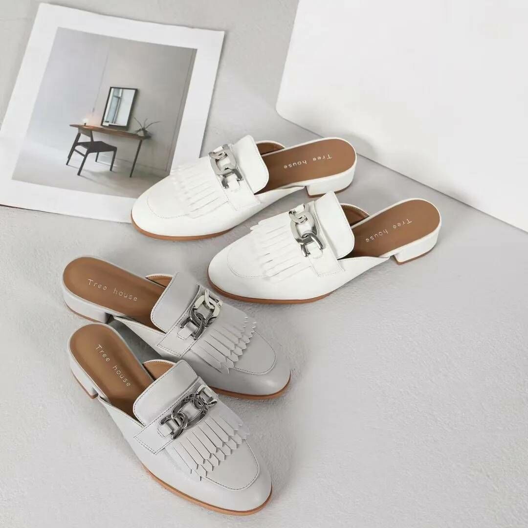韓版流蘇釦環穆勒鞋