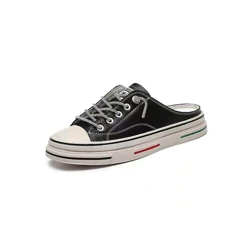 金蔥鞋帶牛皮半拖休閒鞋