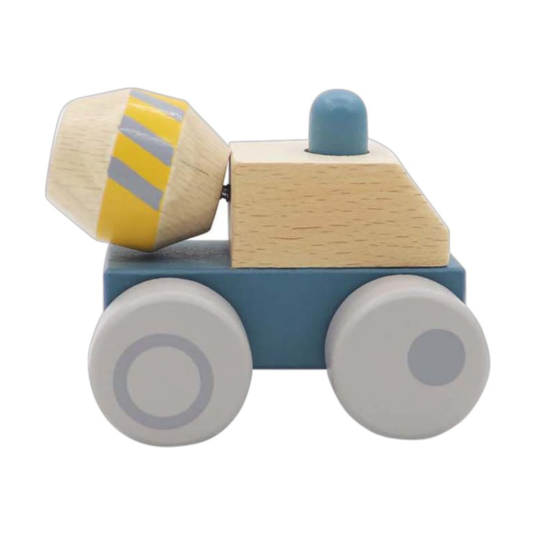 日本 Adnil LAND 寶寶木頭卡車玩具【藍色水泥車】