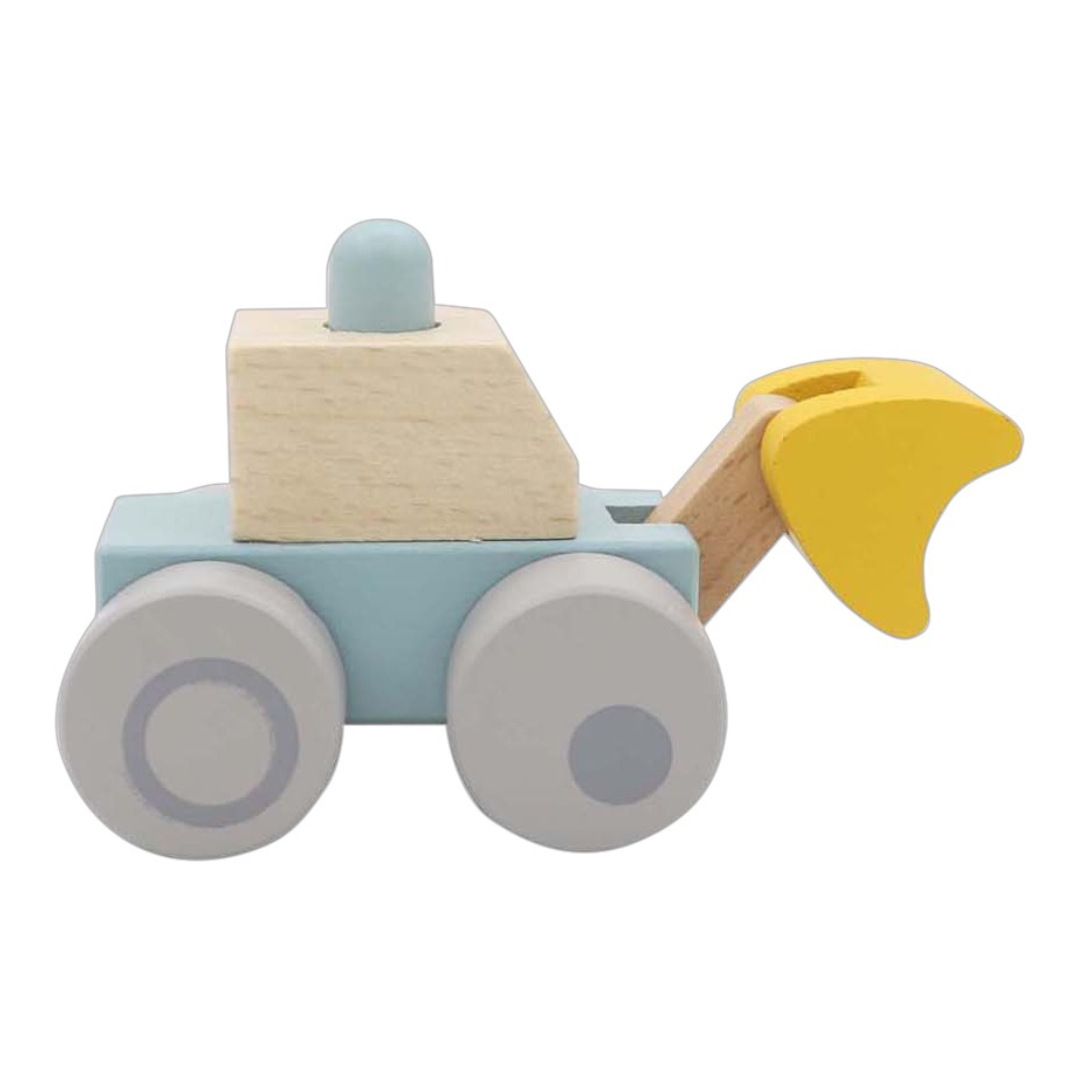 日本 Adnil LAND 寶寶木頭卡車玩具【淺藍色挖土機】