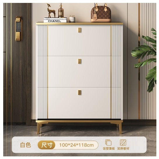 New tipping bucket entry entrance cabinet shoe cabinet [light luxury three doors] 100*24*118 white]