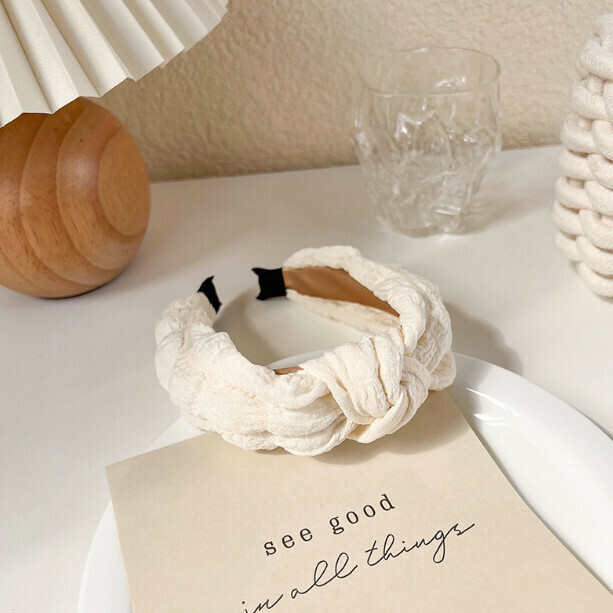 Beige Cream Wide-brim Crimping Headband (8# 20200)